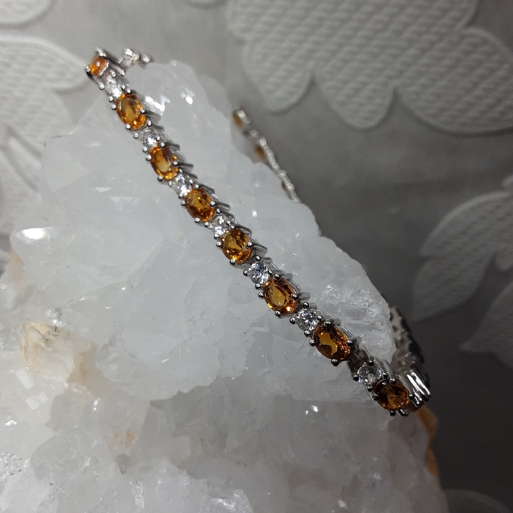 925 Genuine Madeira Citrine, White Zircon Tennis Bracelet.